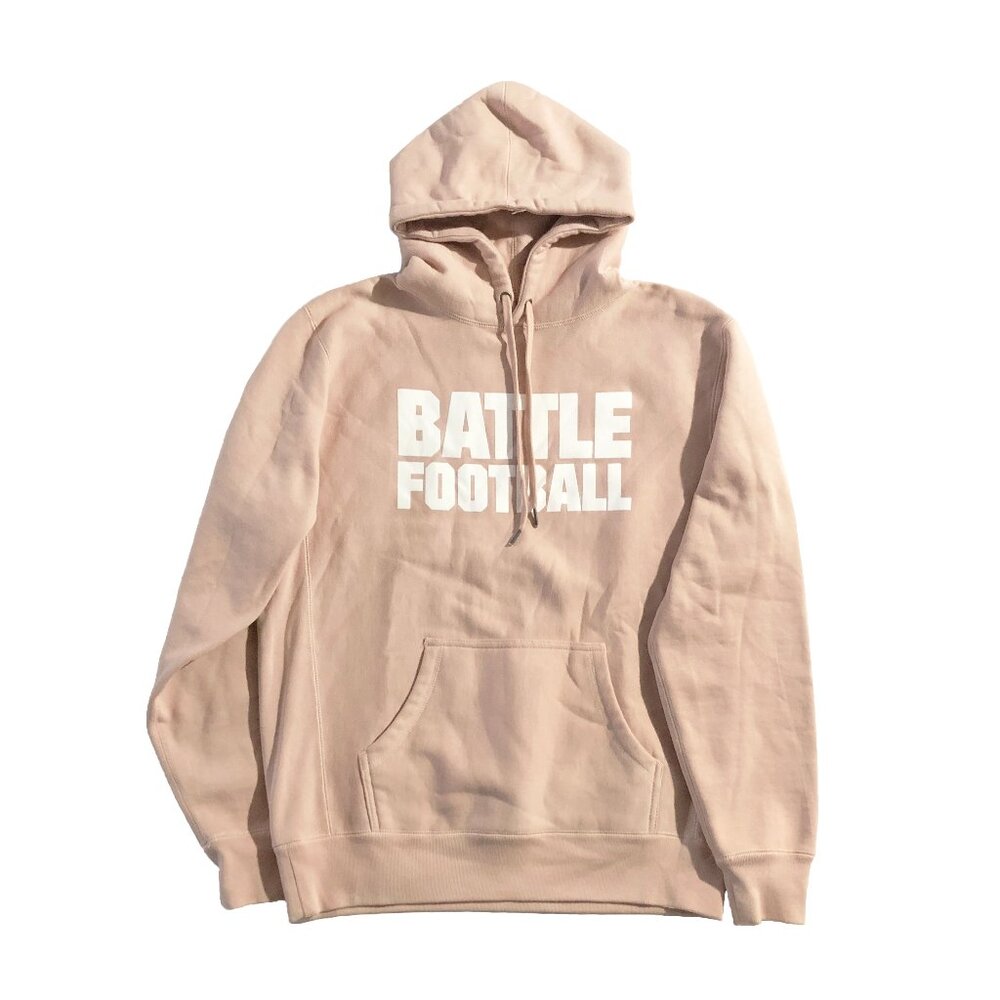 Battle Football Hoodie Mens Size M Beige Pullover Premium Heavyweight Sweatshirt